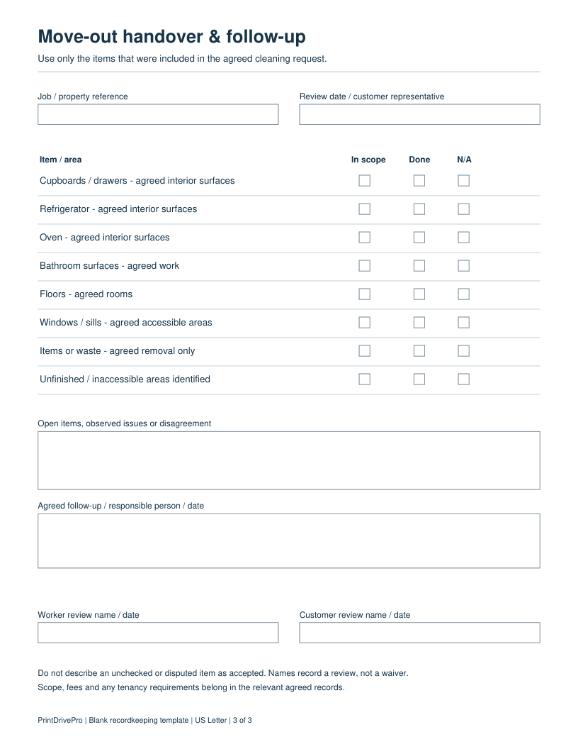 Page 3 of Cleaning Business Customer Intake Printable