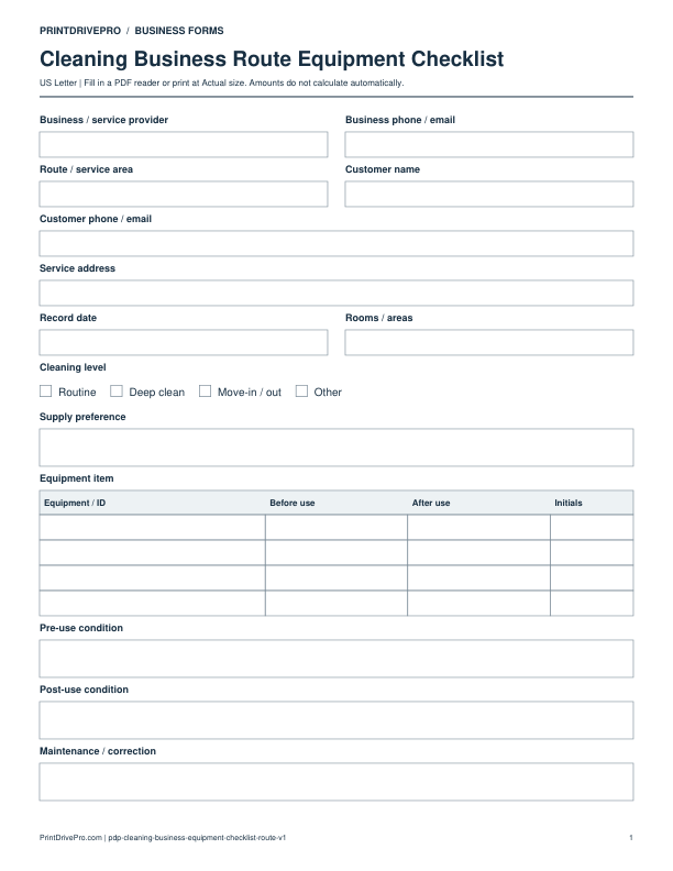 Preview of Cleaning Business Route Equipment Checklist