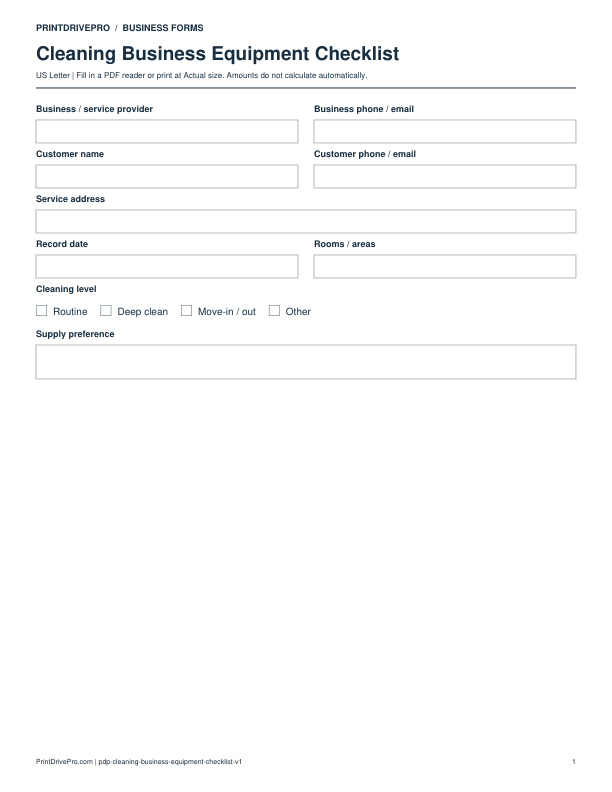 Preview of Cleaning Business Equipment Checklist