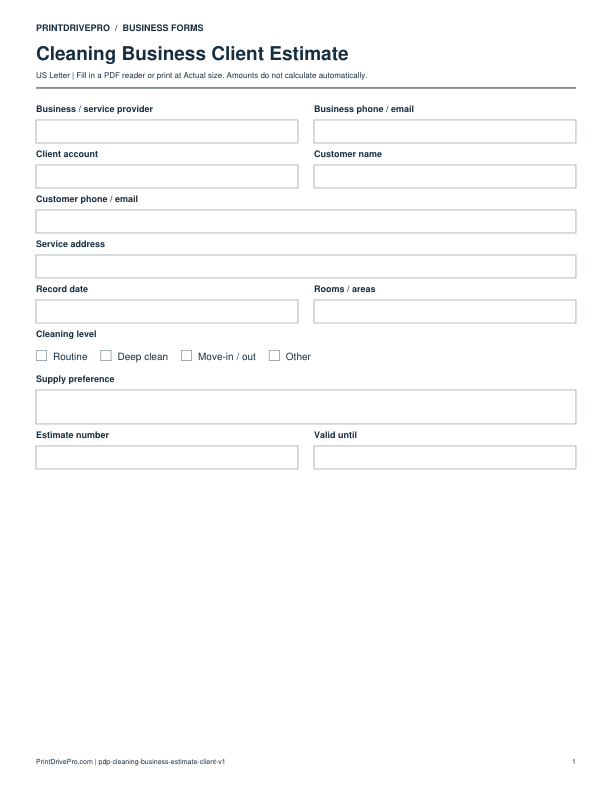 Preview of Cleaning Business Client Estimate