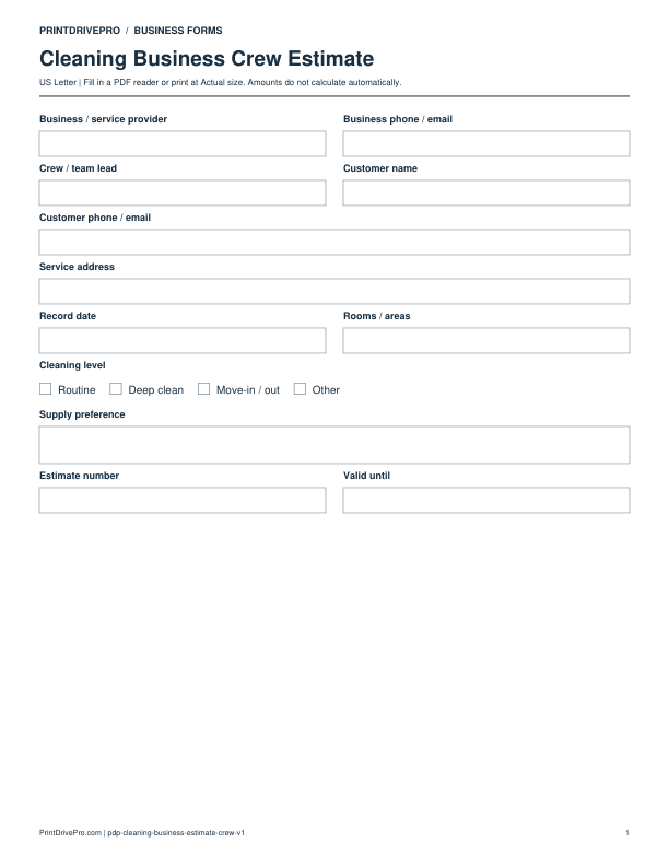 Preview of Cleaning Business Crew Estimate