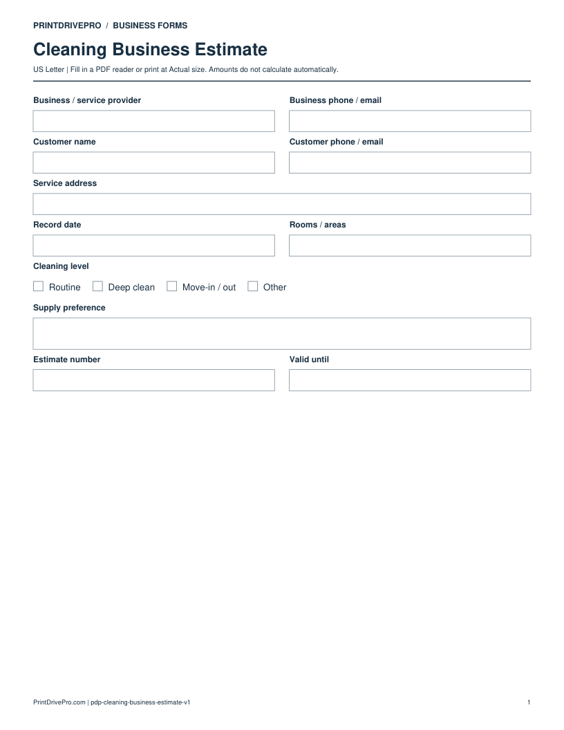 Preview of Cleaning Business Estimate