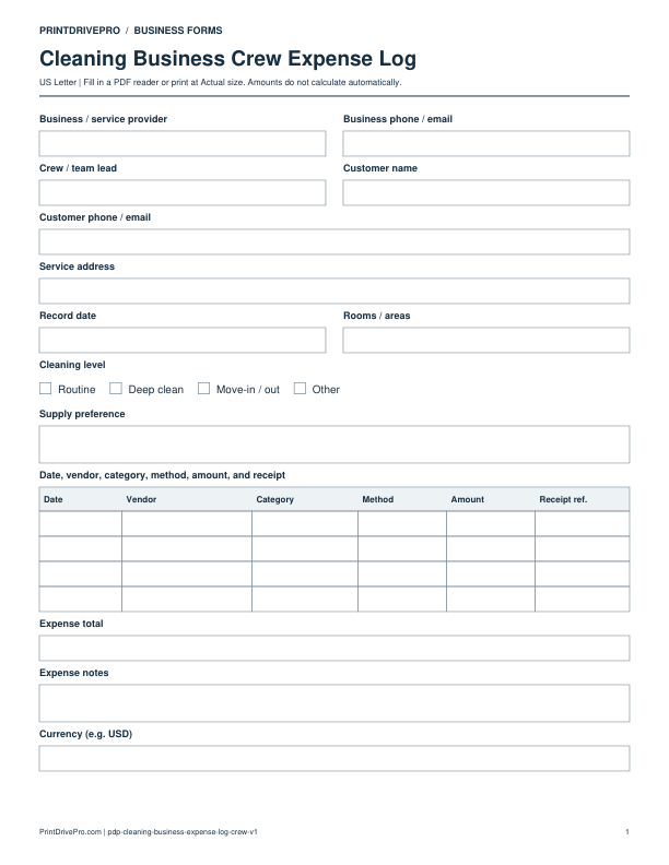 Preview of Cleaning Business Crew Expense Log
