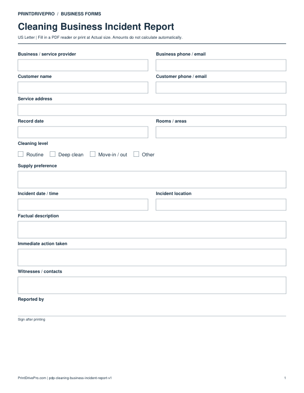 Preview of Cleaning Business Incident Report