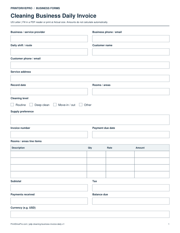 Preview of Cleaning Business Daily Invoice