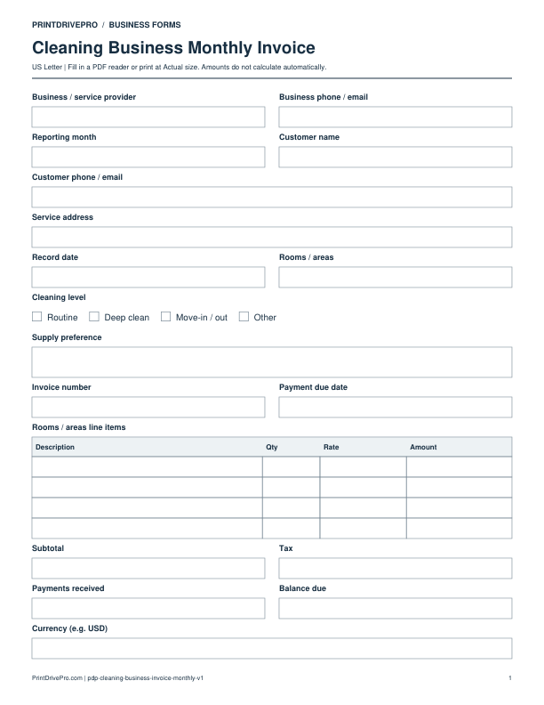 Preview of Cleaning Business Monthly Invoice