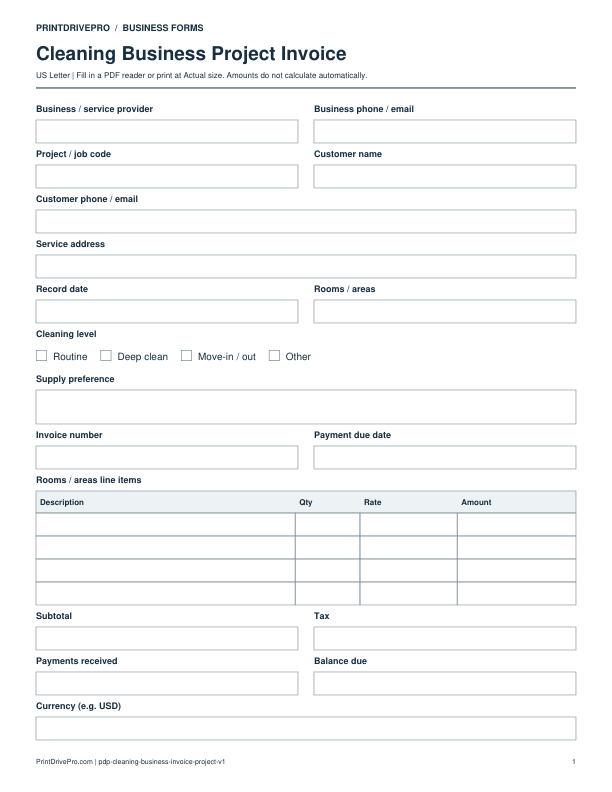 Preview of Cleaning Business Project Invoice