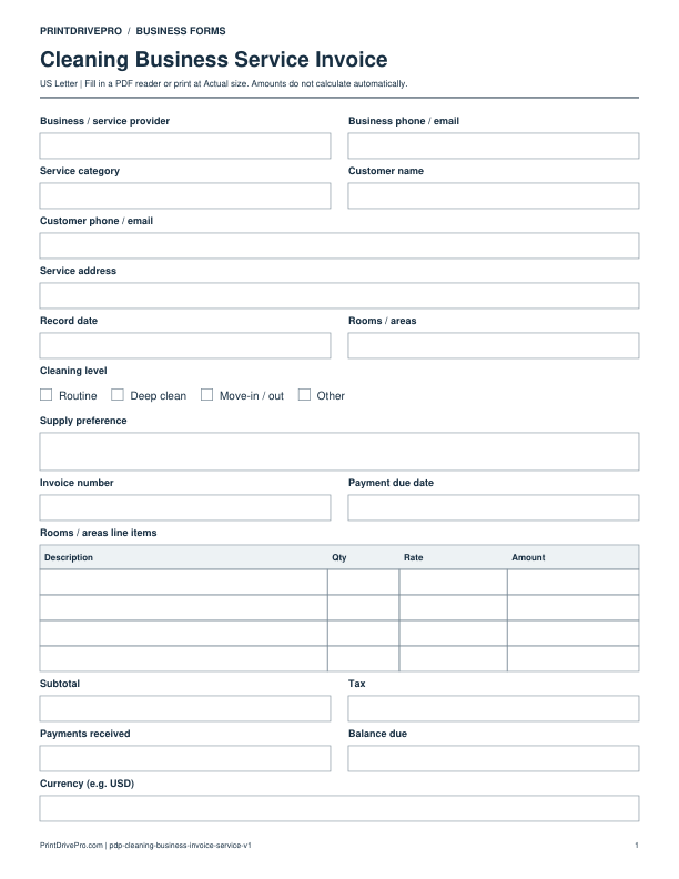 Preview of Cleaning Business Service Invoice