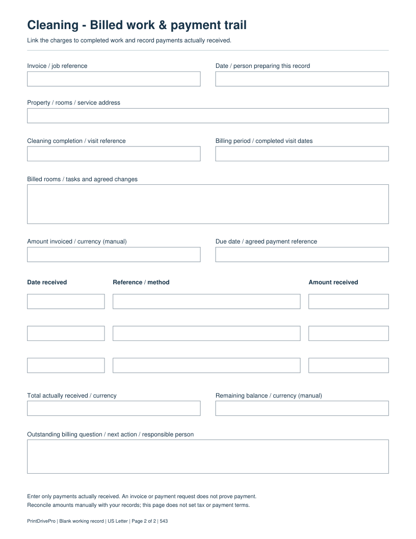 Page 2 of Cleaning Business Invoice Printable