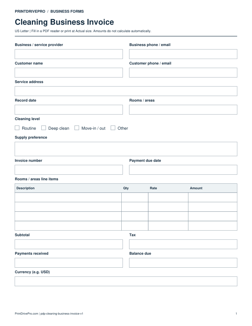 Preview of Cleaning Business Invoice