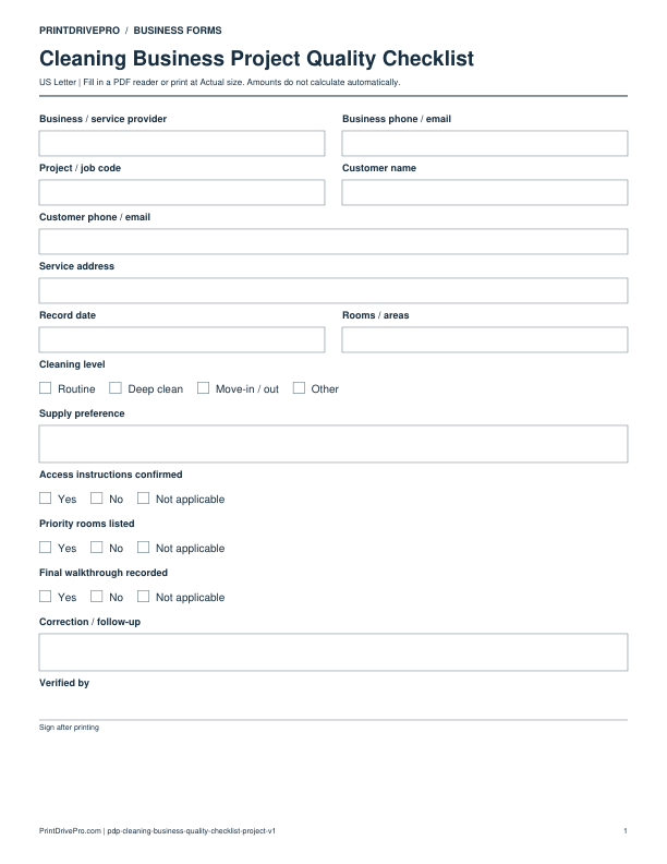 Preview of Cleaning Business Project Quality Checklist