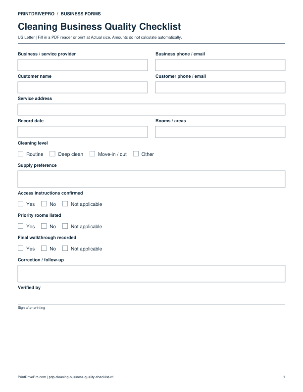 Preview of Cleaning Business Quality Checklist