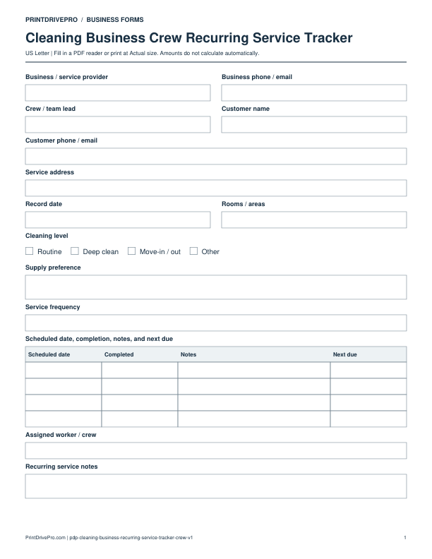 Preview of Cleaning Business Crew Recurring Service Tracker