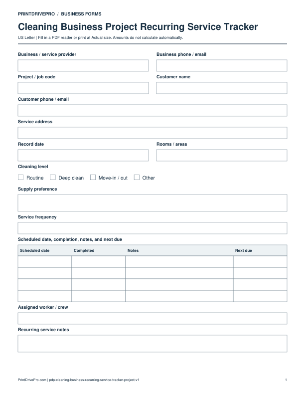 Preview of Cleaning Business Project Recurring Service Tracker