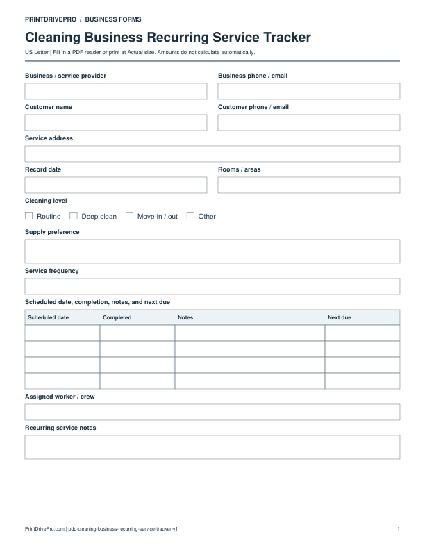 Preview of Cleaning Business Recurring Service Tracker