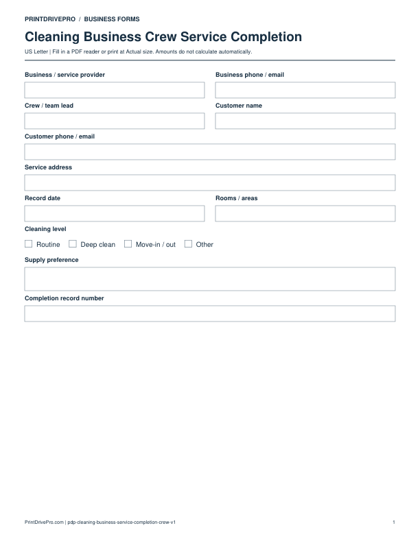 Preview of Cleaning Business Crew Service Completion