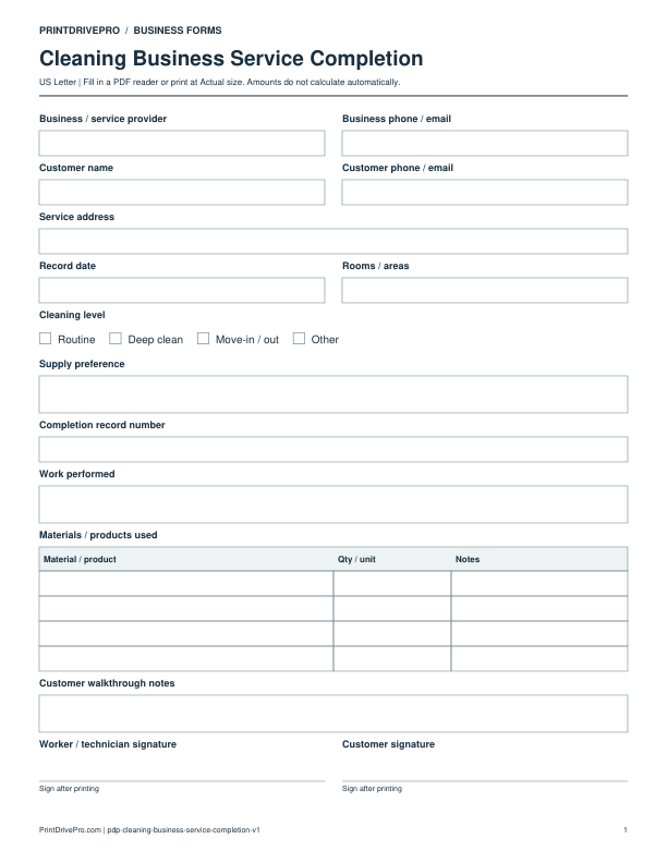 Preview of Cleaning Business Service Completion