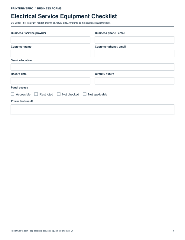 Preview of Electrical Service Equipment Checklist