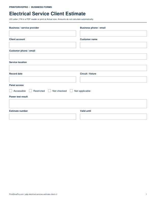 Preview of Electrical Service Client Estimate