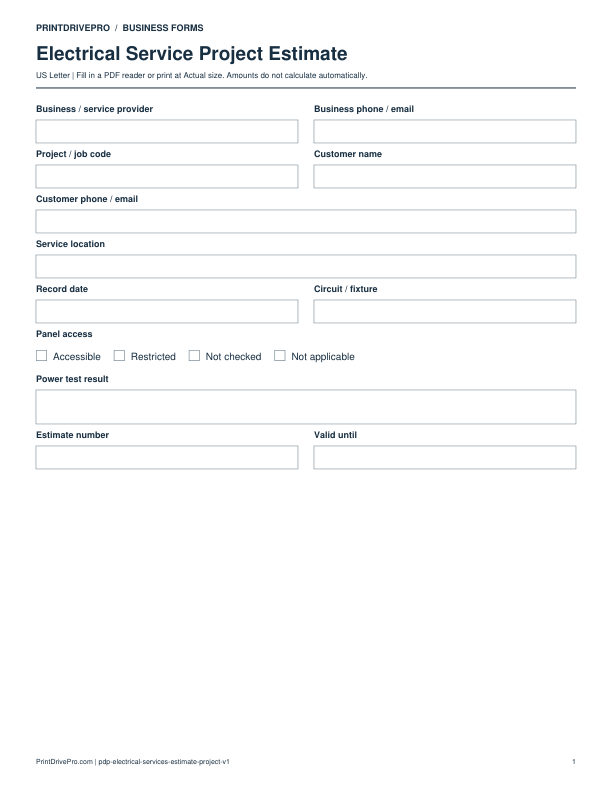 Preview of Electrical Service Project Estimate