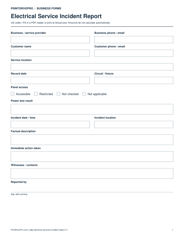 Preview of Electrical Service Incident Report