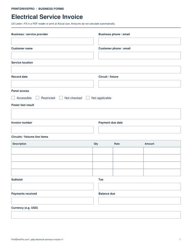 Preview of Electrical Service Invoice