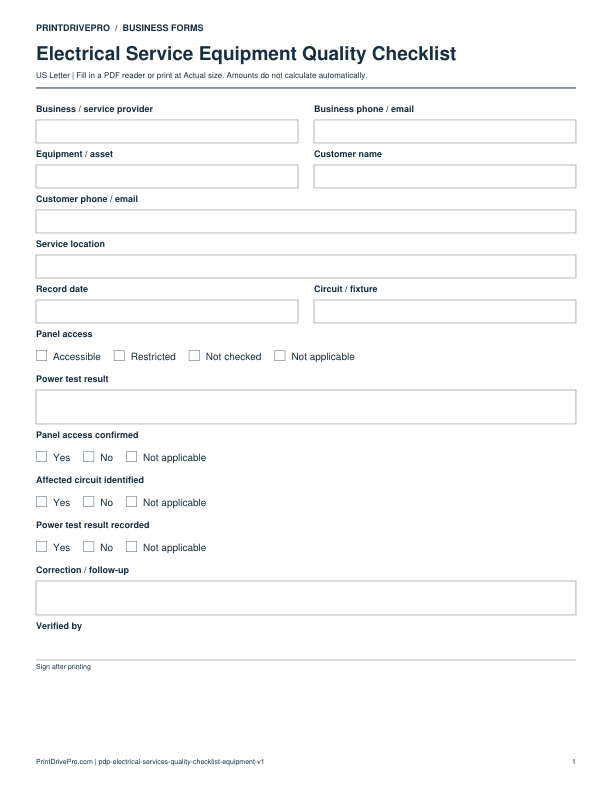 Preview of Electrical Service Equipment Quality Checklist