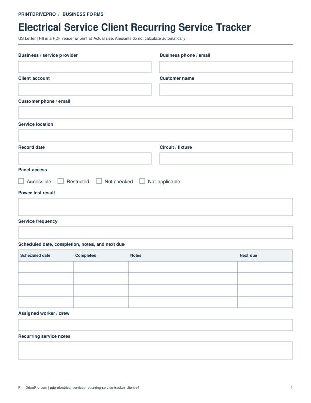 Preview of Electrical Service Client Recurring Service Tracker