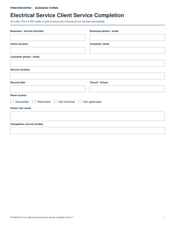 Preview of Electrical Service Client Service Completion