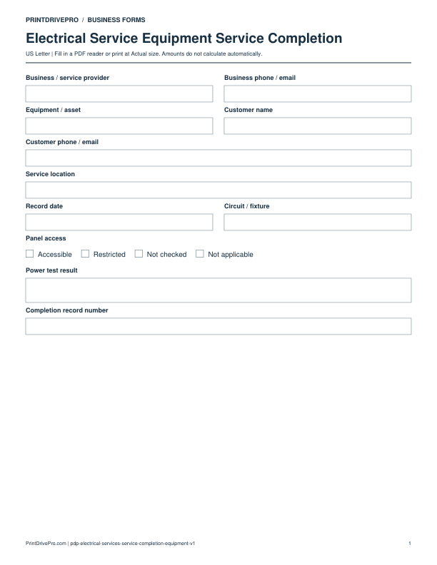 Preview of Electrical Service Equipment Service Completion