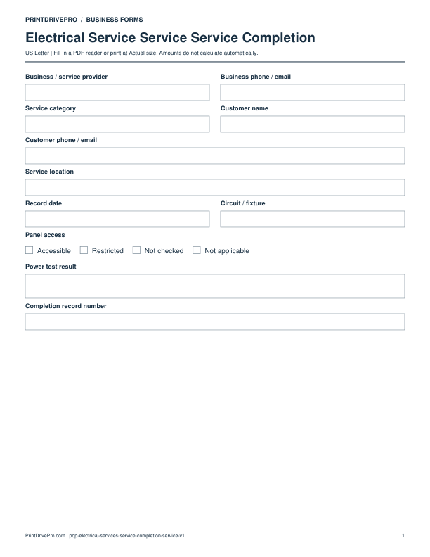 Preview of Electrical Service Service Service Completion