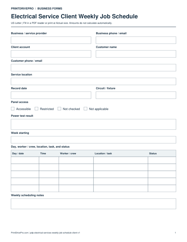 Preview of Electrical Service Client Weekly Job Schedule