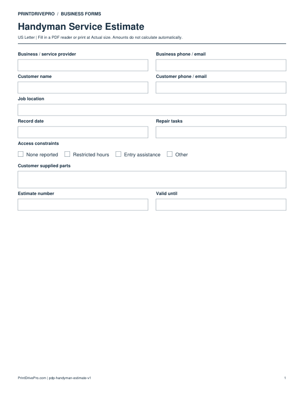 Preview of Handyman Service Estimate