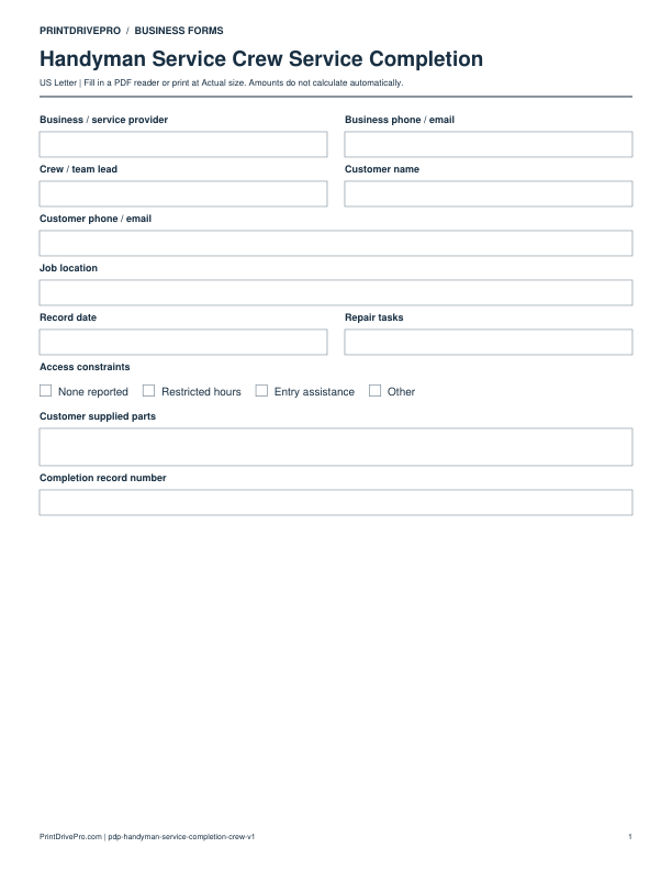 Preview of Handyman Service Crew Service Completion