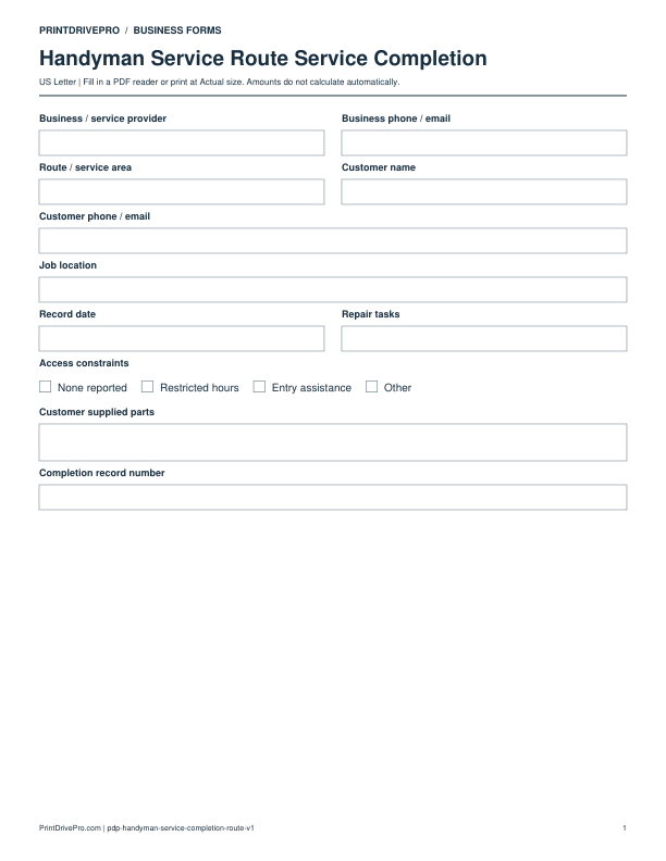 Preview of Handyman Service Route Service Completion