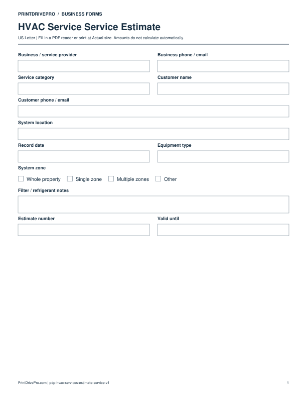Preview of HVAC Service Service Estimate