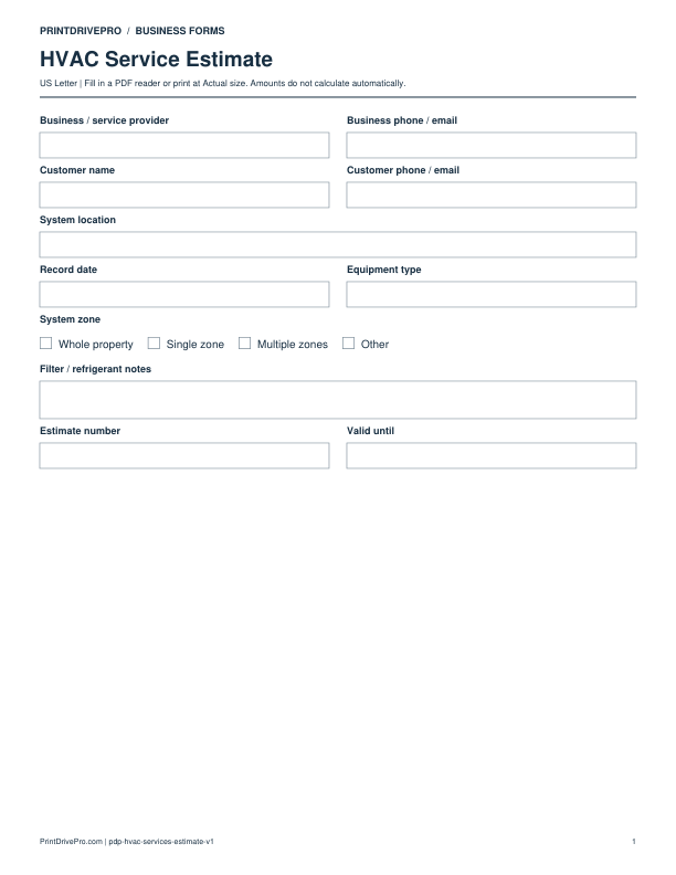 Preview of HVAC Service Estimate