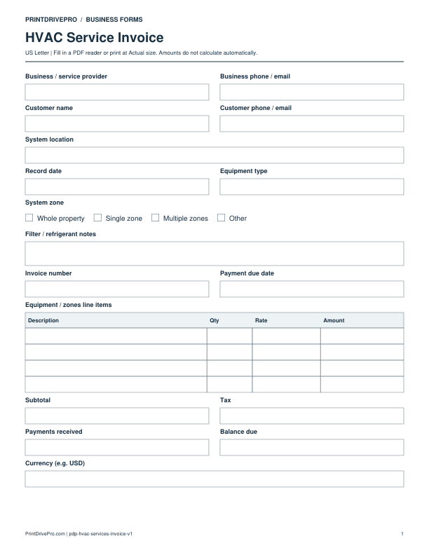 Preview of HVAC Service Invoice