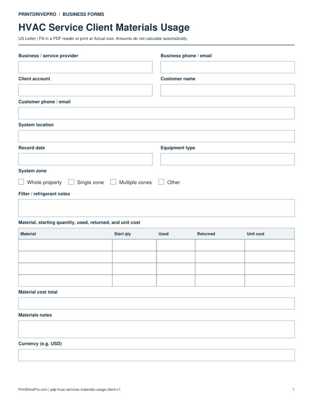 Preview of HVAC Service Client Materials Usage
