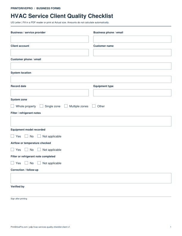 Preview of HVAC Service Client Quality Checklist