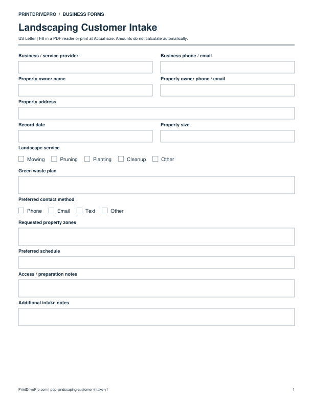 Preview of Landscaping Customer Intake