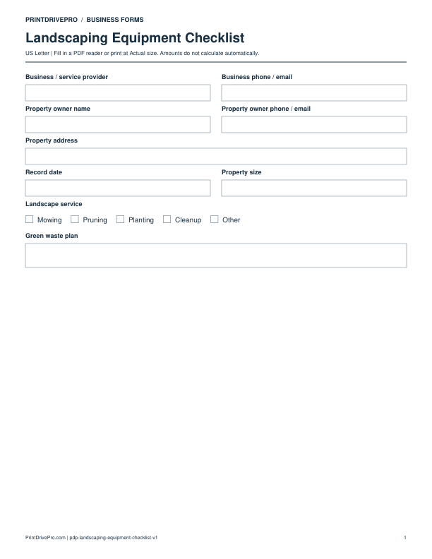 Preview of Landscaping Equipment Checklist