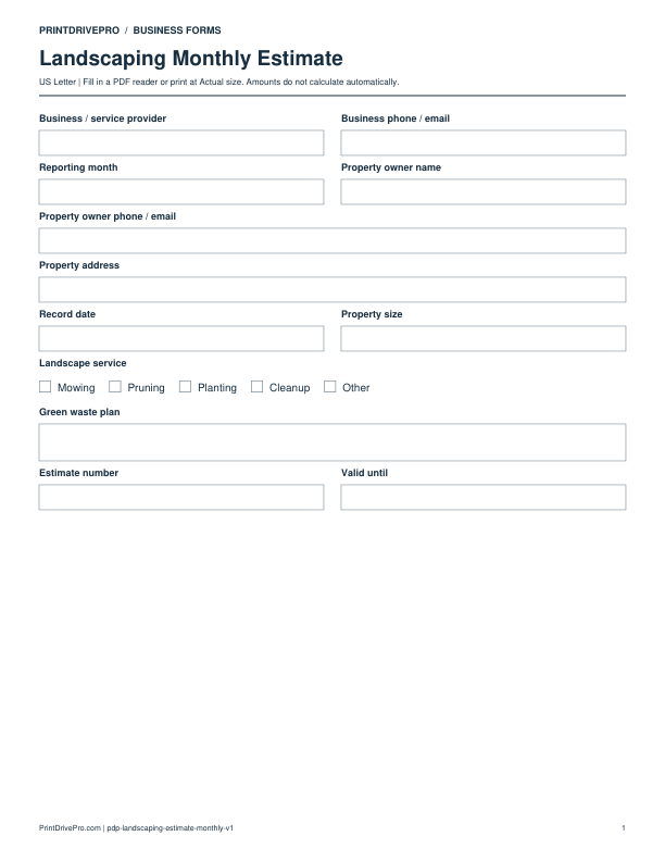 Preview of Landscaping Monthly Estimate