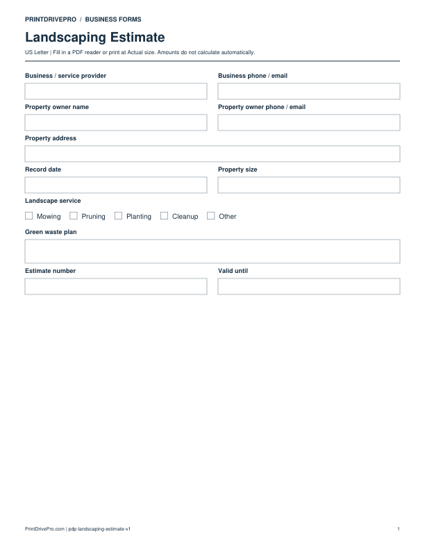 Preview of Landscaping Estimate