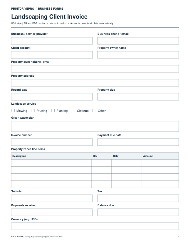 Preview of Landscaping Client Invoice