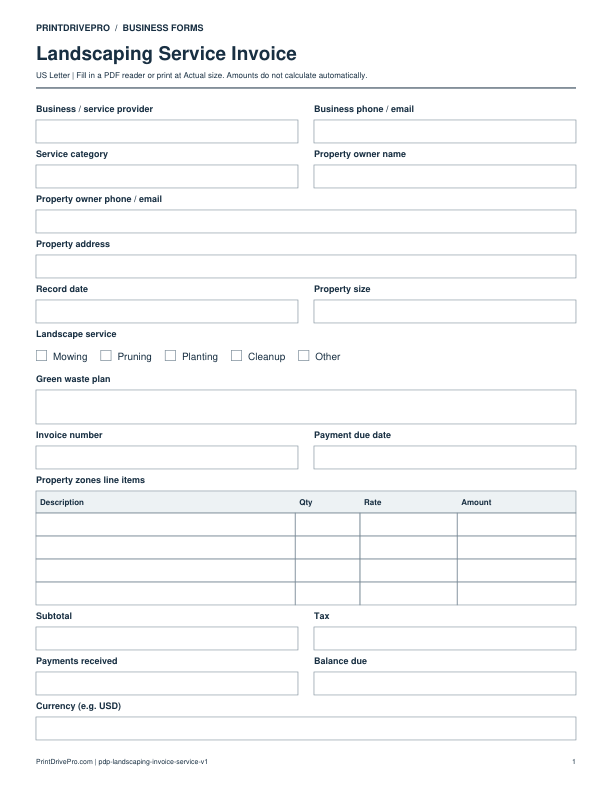 Preview of Landscaping Service Invoice