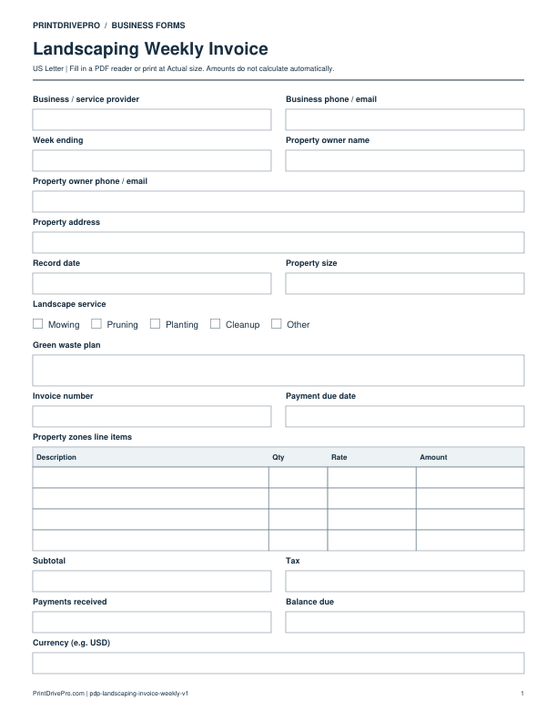 Preview of Landscaping Weekly Invoice