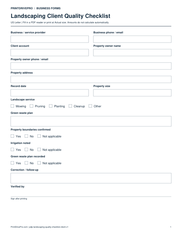 Preview of Landscaping Client Quality Checklist