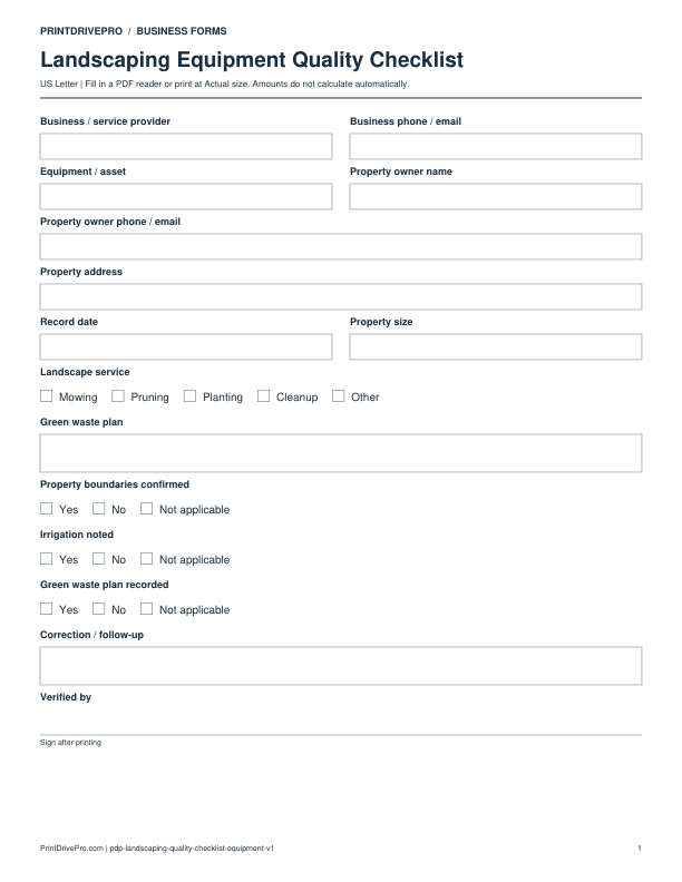 Preview of Landscaping Equipment Quality Checklist