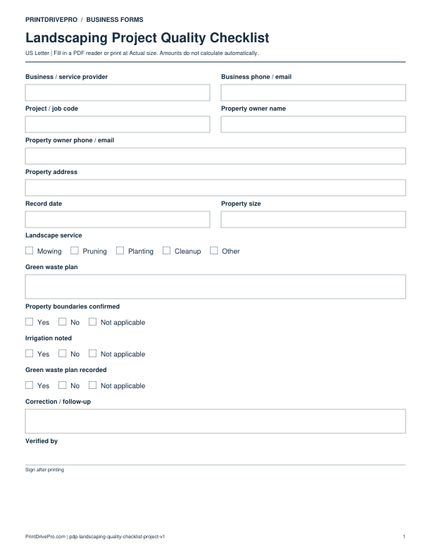 Preview of Landscaping Project Quality Checklist